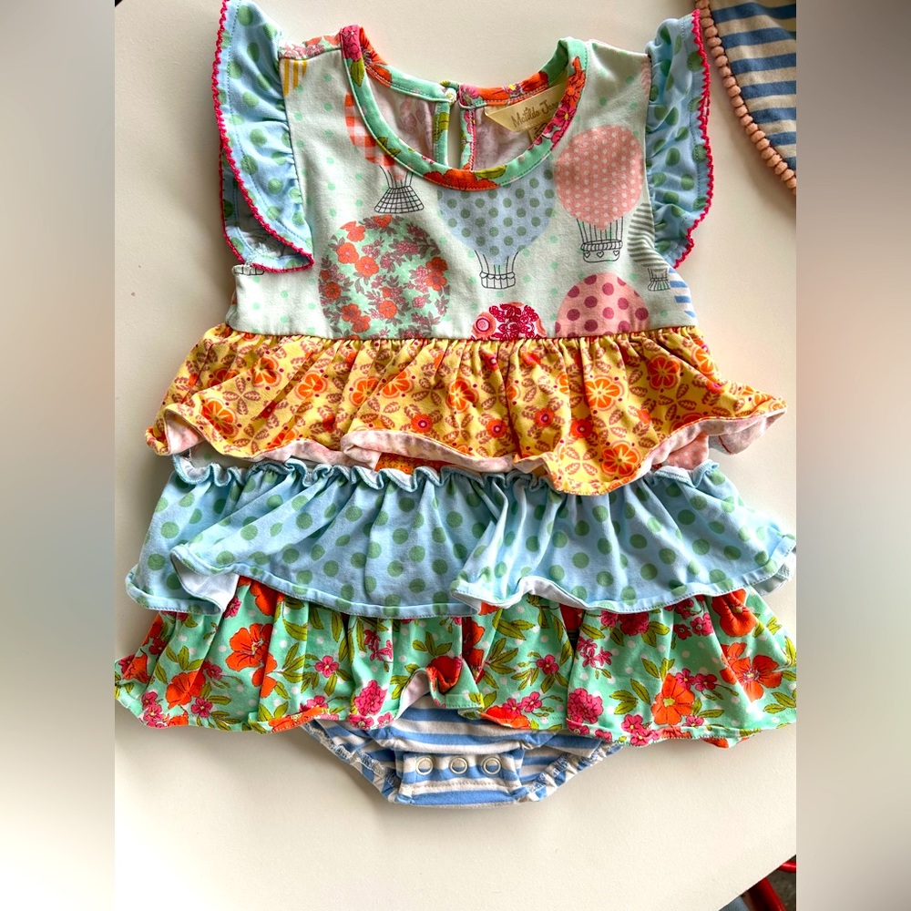 Matilda Jane Ruffle one Piece Romper with Matching Button Hat size 18-25 toddler